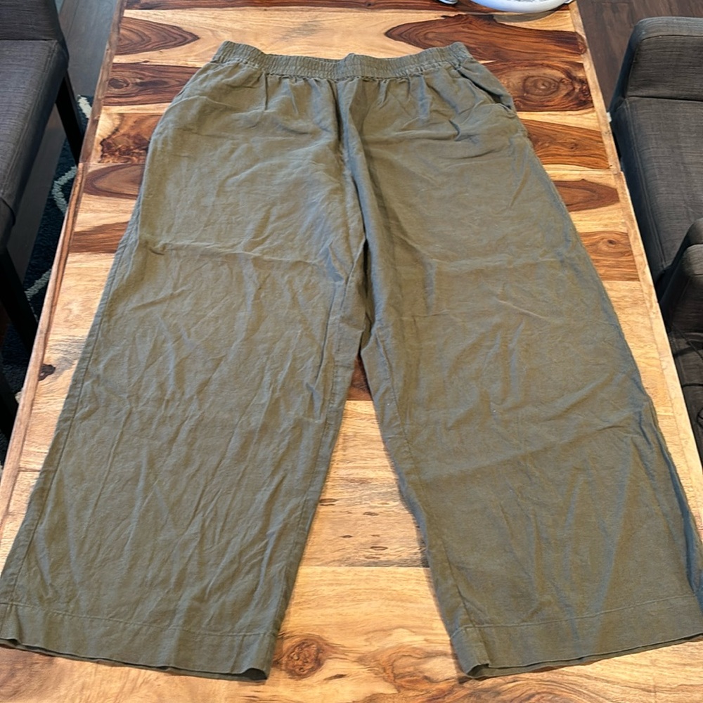 Treasure & Bond Dark Green Linen Blend Wide Leg High Rise Pants - Size Large